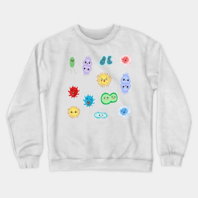 Cute Microbes Bacteria, Virus, Ecoli, MicroBiology Seamless Pattern Sticker Pack. Crewneck Sweatshirt by labstud